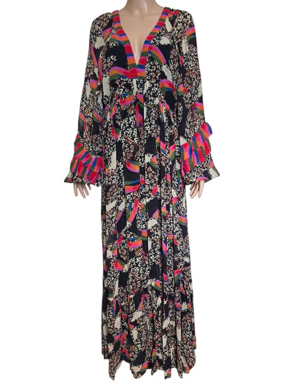 Farm Rio Georgette Printed Leopard Toucans Maxi Dress - Picture 7 of 16
